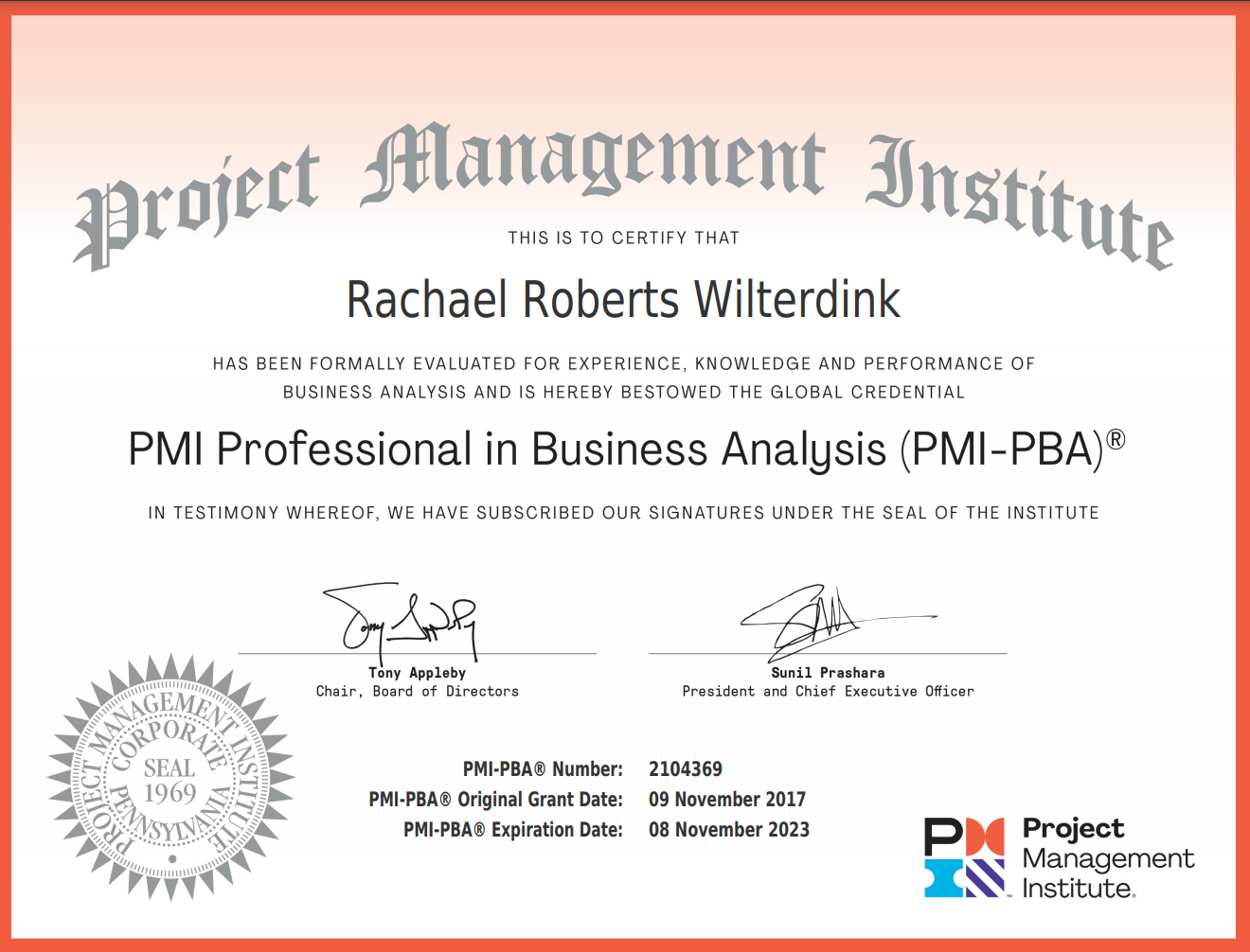 PMI-PBA Certification Training | Business Analysis Course certificate sample