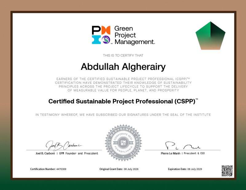 CSPP Certification Training | Sustainable Project Management | Hanux Learning certificate sample