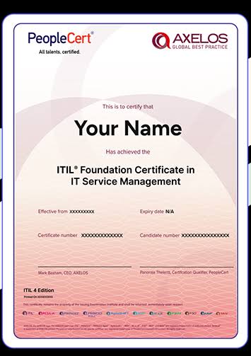 ITIL Foundation (Version 5) Certification Training | Accredited certificate sample