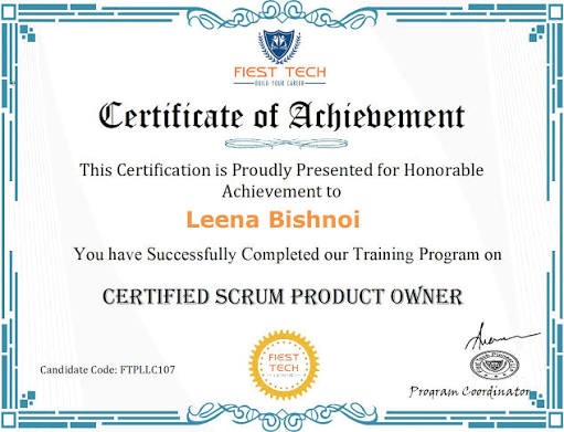 CSPO Certification Training | Hanux Learning certificate sample