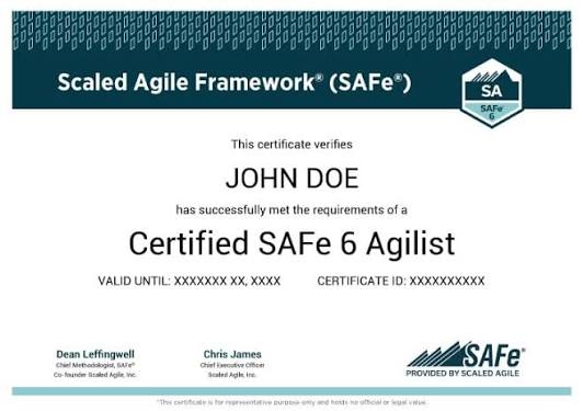 SAFe Agilist Certification Training (Leading SAFe) | Hanux Learning certificate sample