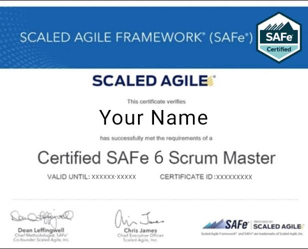 SAFe Scrum Master Certification Training (SSM) certificate sample