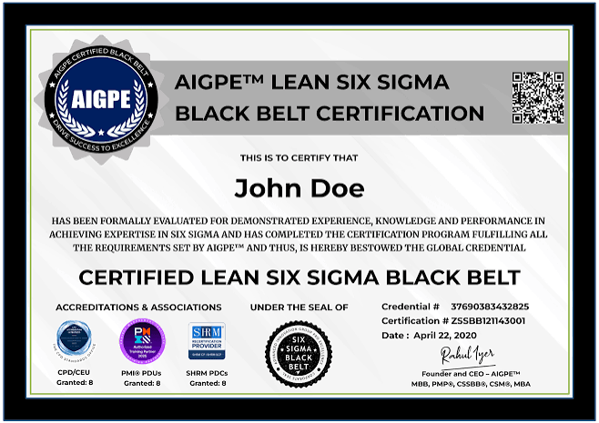 Lean Six Sigma Black Belt Certification Training certificate sample
