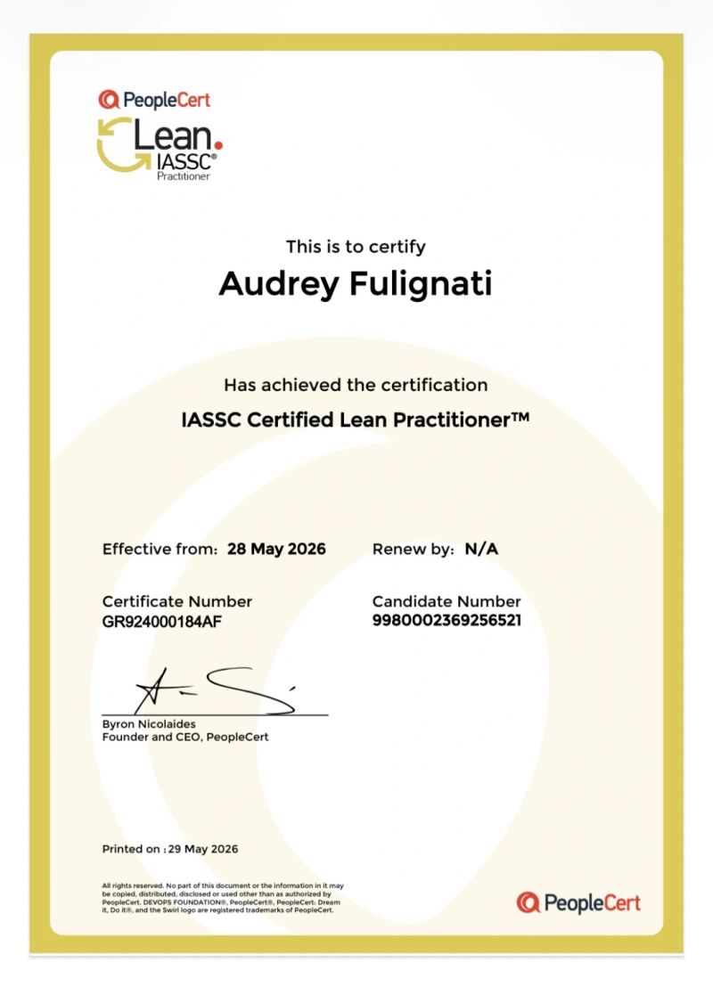 Lean Practitioner Training (PeopleCert) certificate sample