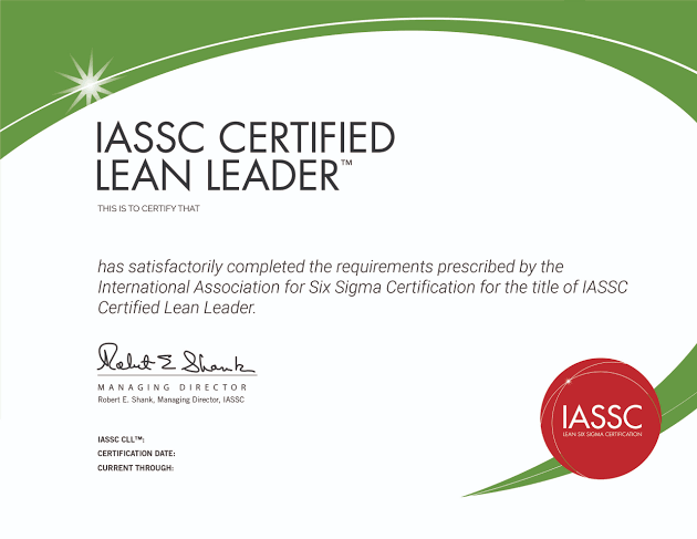 IASSC Certified Lean Leader Training (PeopleCert) certificate sample