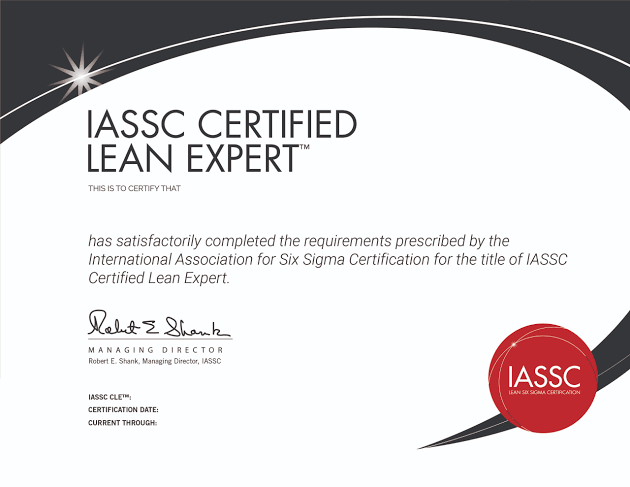 IASSC Certified Lean Expert Training (PeopleCert) certificate sample