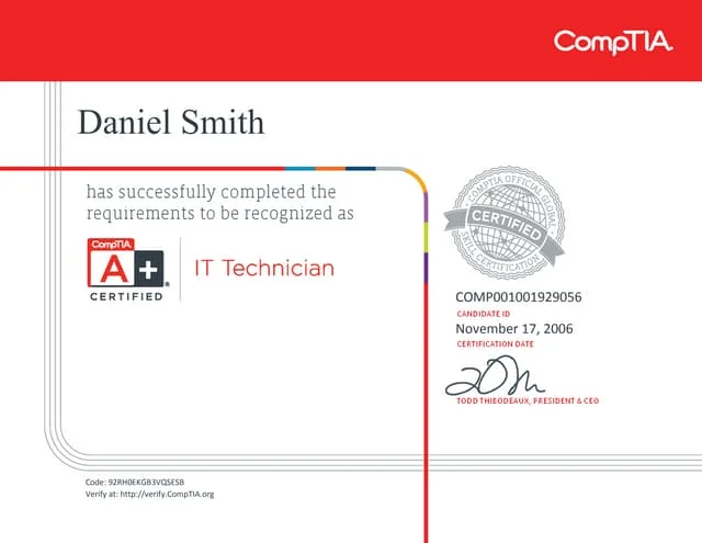 CompTIA Tech+ (ITF+) Certification Training & Exam Prep certificate sample