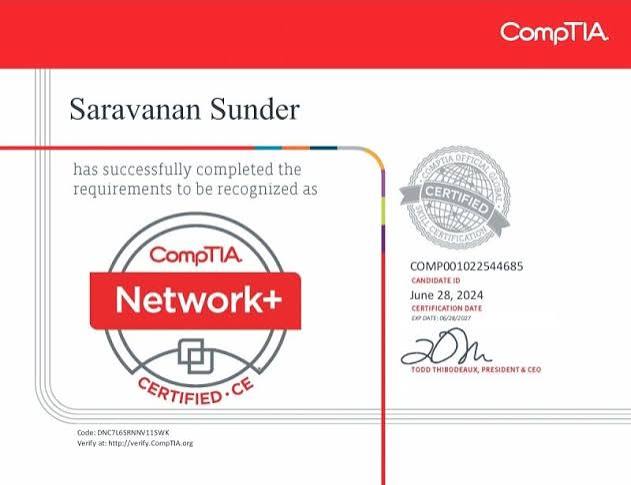 CompTIA Network+ (N10-009) Certification Training & Exam Prep certificate sample