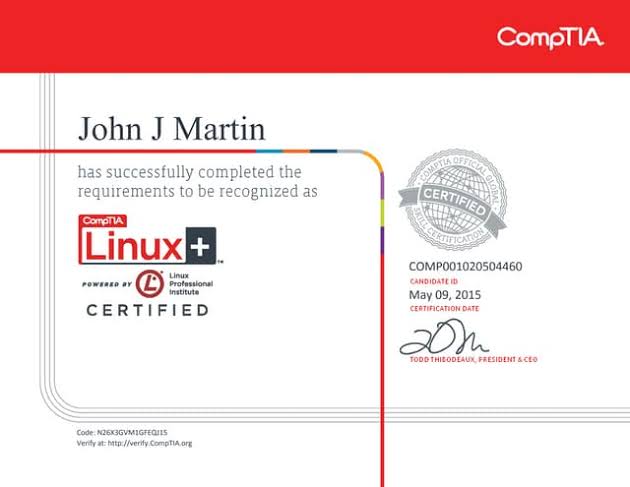 CompTIA Linux+ (XK0-006) Certification Training & Exam Prep certificate sample