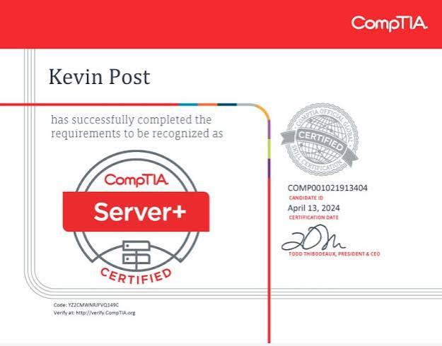 CompTIA Server+ (SK0-005) Certification Training & Exam Prep certificate sample