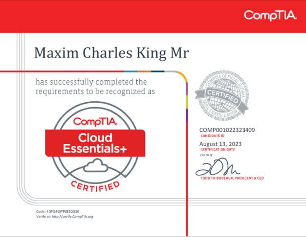 CompTIA Cloud Essentials+ (CLO-002) Certification Training & Exam Prep certificate sample