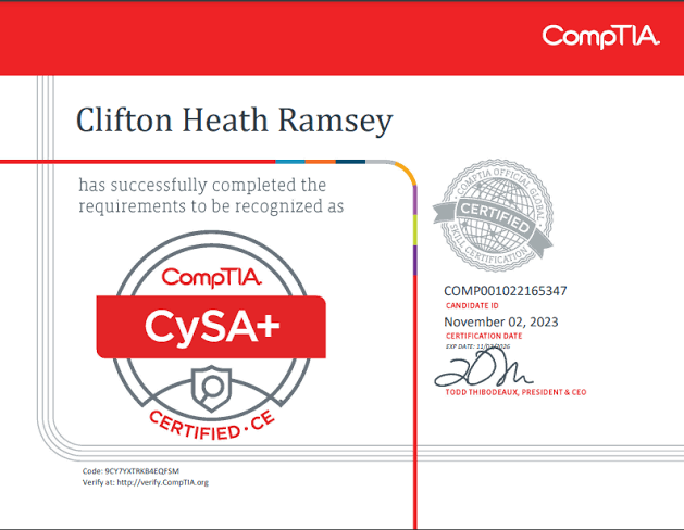 CompTIA CySA+ (CS0-003) Certification Training & Exam Prep certificate sample