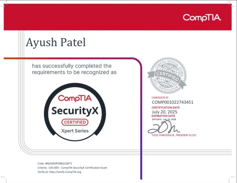 CompTIA SecurityX (CASP+) CAS-005 Certification Training & Exam Prep certificate sample