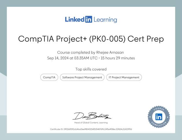 CompTIA Project+ (PK0-005) Certification Training & Exam Prep certificate sample