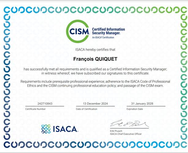 ISACA CISM Certification Training & Exam Prep certificate sample