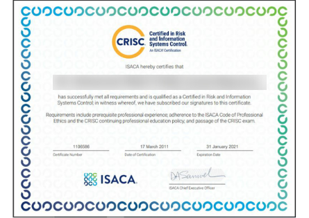 ISACA CRISC Certification Training & Exam Prep certificate sample