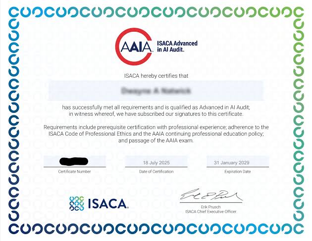 ISACA AAIA Certification Training & Exam Prep (Advanced in AI Audit) certificate sample
