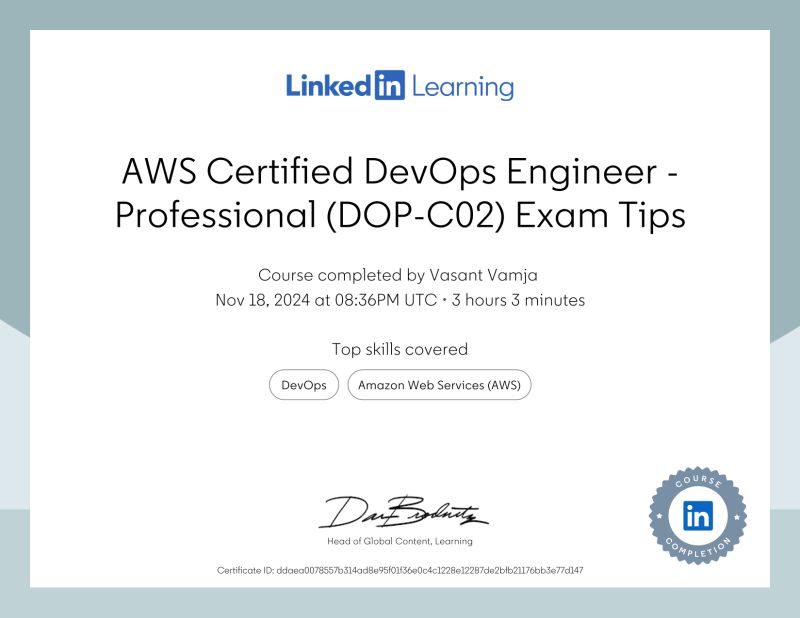 AWS Certified DevOps Engineer - Professional Training & Exam Prep (DOP-C02) certificate sample