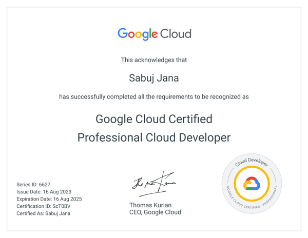 Google Cloud Professional Cloud Developer Training & Exam Prep | Hanux Learning certificate sample
