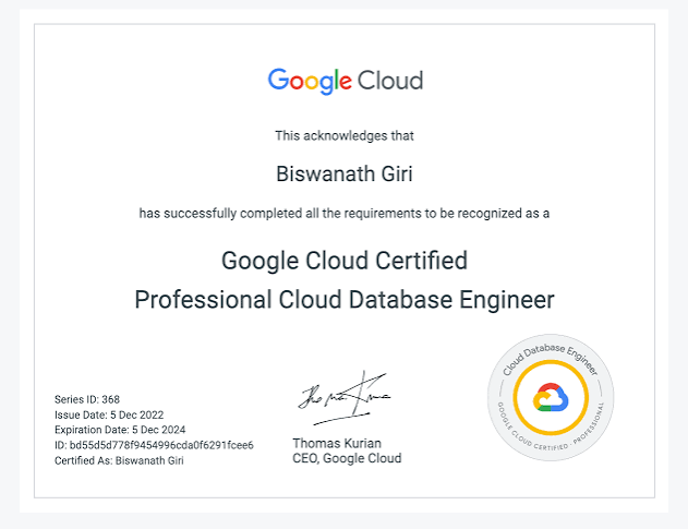 Google Cloud Professional Cloud Database Engineer Training & Exam Prep certificate sample