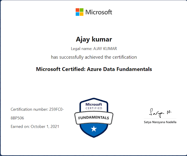 Microsoft Azure Data Fundamentals (DP-900) Training & Exam Prep certificate sample