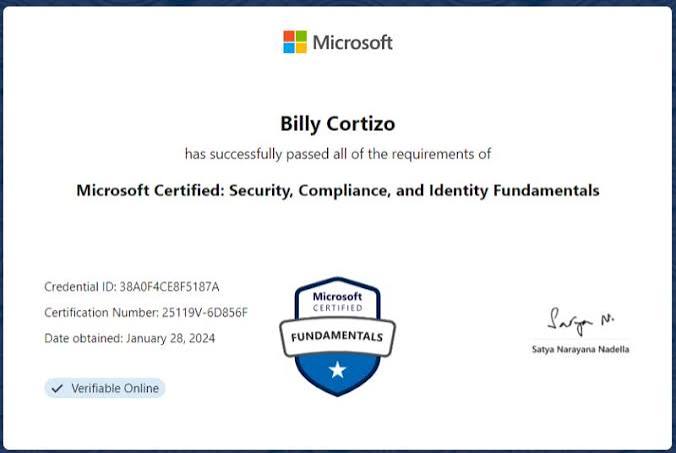 Microsoft Security, Compliance & Identity Fundamentals (SC-900) Training & Exam Prep certificate sample