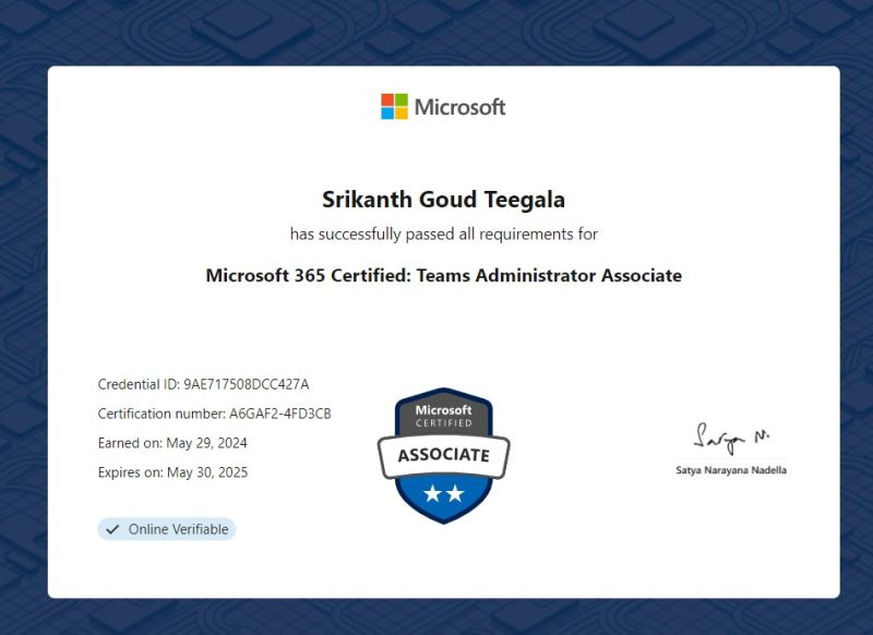 Microsoft 365 Teams Administrator (MS-700) Training & Exam Prep certificate sample