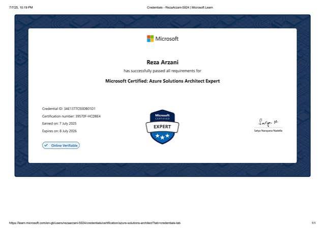 Microsoft Azure Solutions Architect Expert (AZ-305) Training & Exam Prep certificate sample