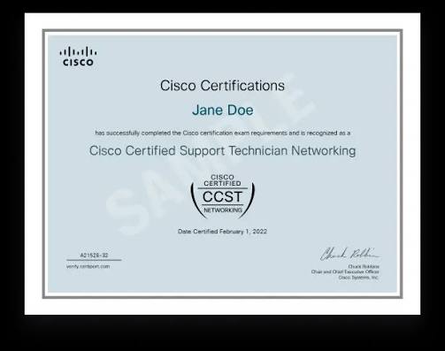 Cisco CCST Networking (100-150) Training & Exam Prep certificate sample