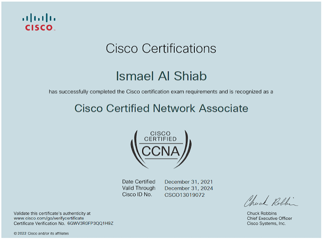 Cisco CCNA (200-301) Training & Exam Prep with Labs certificate sample