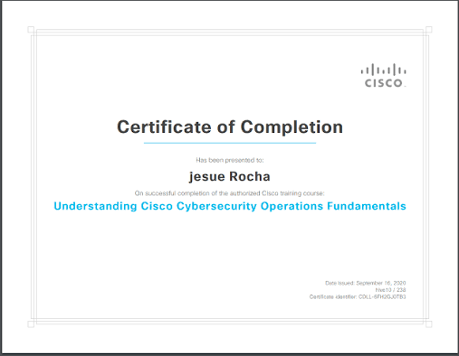 Cisco CCNA Cybersecurity (200-201) Training - formerly CyberOps Associate certificate sample