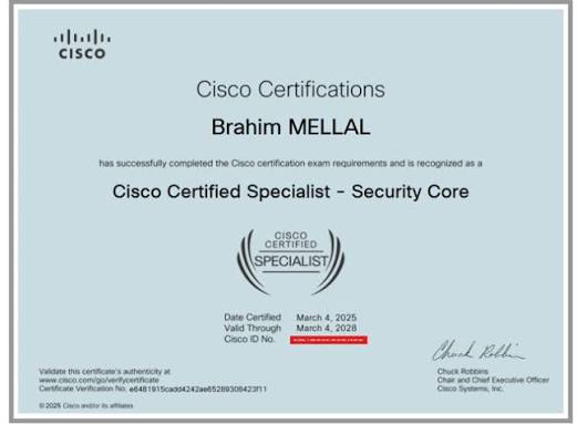 Cisco CCNP Security (350-701 SCOR + Concentration) Training certificate sample