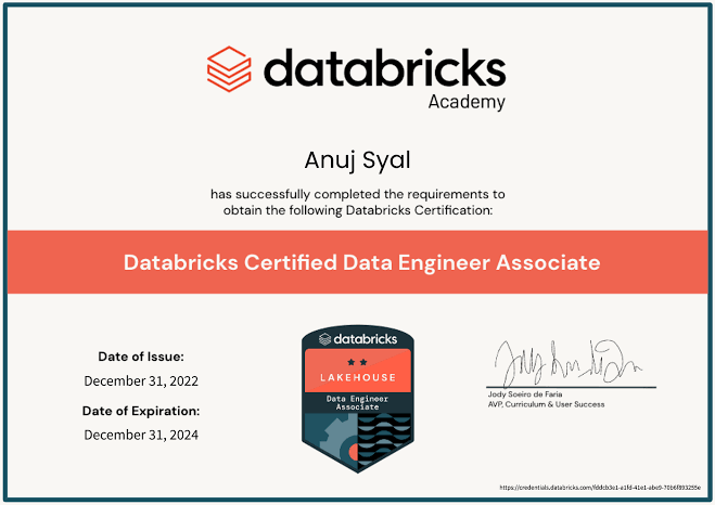 Databricks Certified Data Engineer Associate certificate sample
