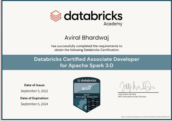 Databricks Certified Associate Developer for Apache Spark certificate sample