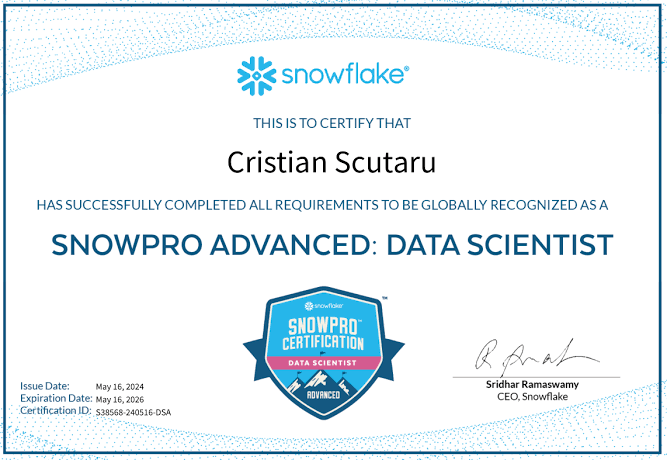 SnowPro Advanced: Data Scientist Certification Training (DSA-C03) - Snowflake certificate sample