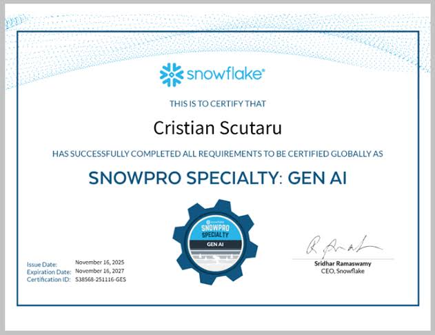 SnowPro Specialty: Gen AI Certification Training (GES-C01) - Snowflake certificate sample