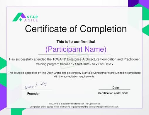 TOGAF Enterprise Architecture Leader Credential Training - The Open Group certificate sample