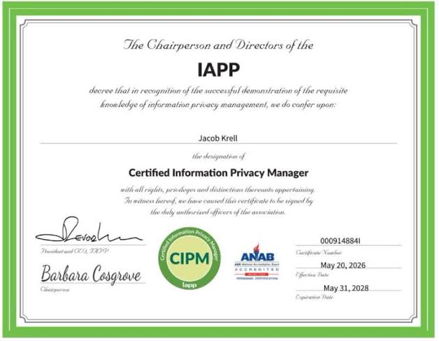 CIPM Certification Training - Certified Information Privacy Manager (IAPP) certificate sample