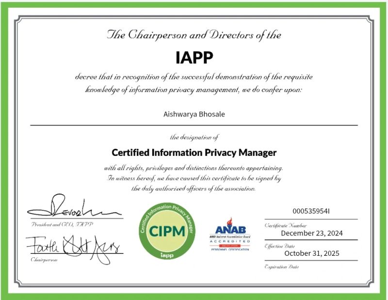 CIPP/A Certification Training - Certified Information Privacy Professional / Asia (IAPP) certificate sample