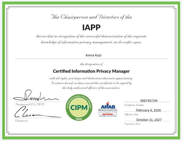 CIPP/C Certification Training - Certified Information Privacy Professional / Canada (IAPP) certificate sample