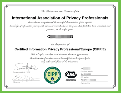 CIPP/E Certification Training - Certified Information Privacy Professional / Europe (IAPP) certificate sample
