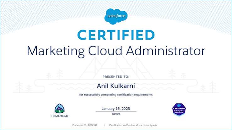 Salesforce Marketing Cloud Engagement Administrator Certification Training (MCE-Admn-201) certificate sample
