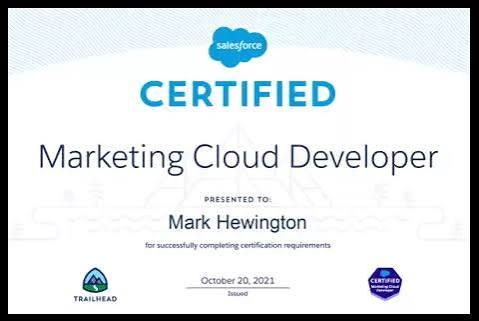 Marketing Cloud Engagement Developer Certification Training - AMPscript, SSJS & SQL certificate sample