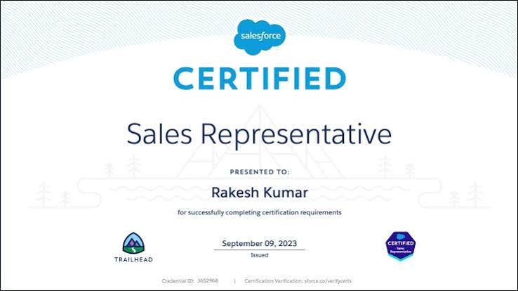 Salesforce Agentforce Sales Consultant Certification Training (formerly Sales Cloud Consultant) certificate sample