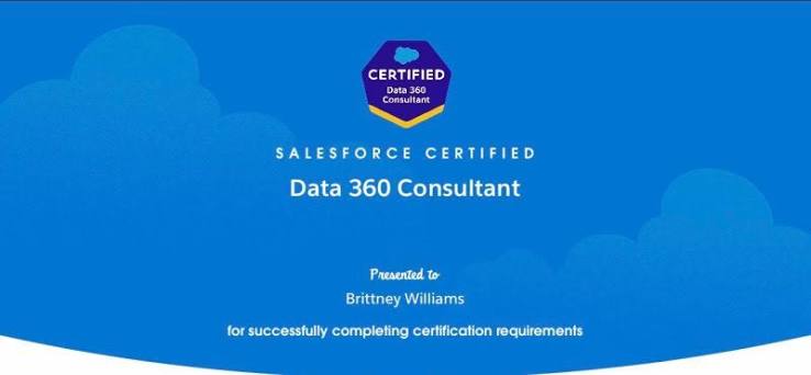 Salesforce Data 360 Consultant Certification Training (formerly Data Cloud Consultant) certificate sample