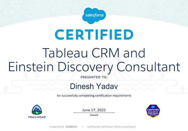 Salesforce CRM Analytics & Einstein Discovery Consultant Training (Analytics-Con-201) certificate sample