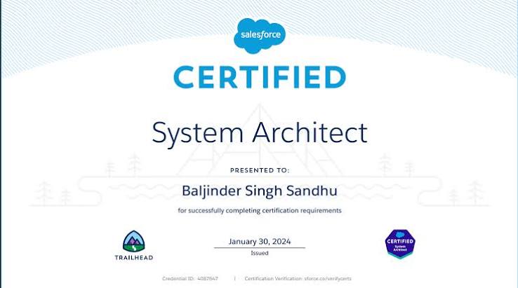 Salesforce System Architect Certification Path & Training certificate sample