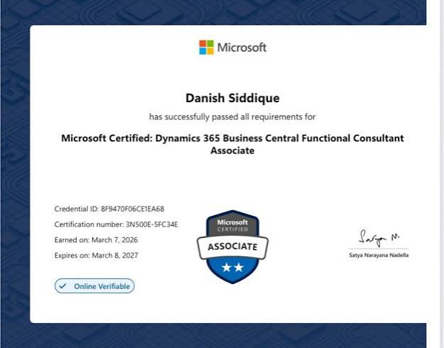 Dynamics 365 Business Central Functional Consultant Training (MB-800) Certificate