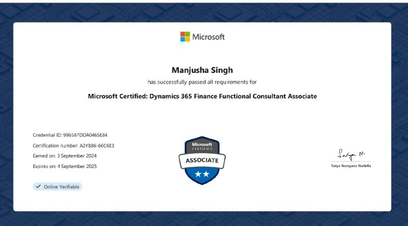 Dynamics 365 Finance Functional Consultant Training (MB-310) Certificate