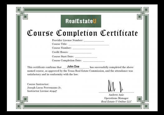 Texas Real Estate Broker License - Exam Prep & Course Guide Certificate